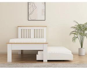 3ft single pure white & oak guest bed frame with trundle bed underneath